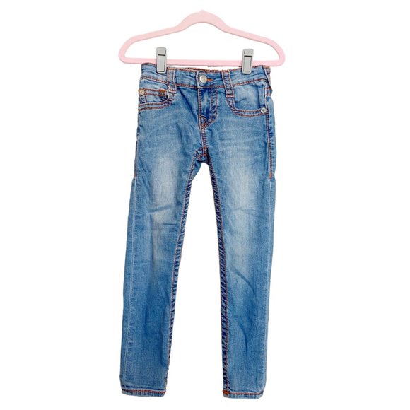 True Religion Other - True Religion | Girl's Light Wash Orange Stitch Big T Straight Jeans | Size: 6Y